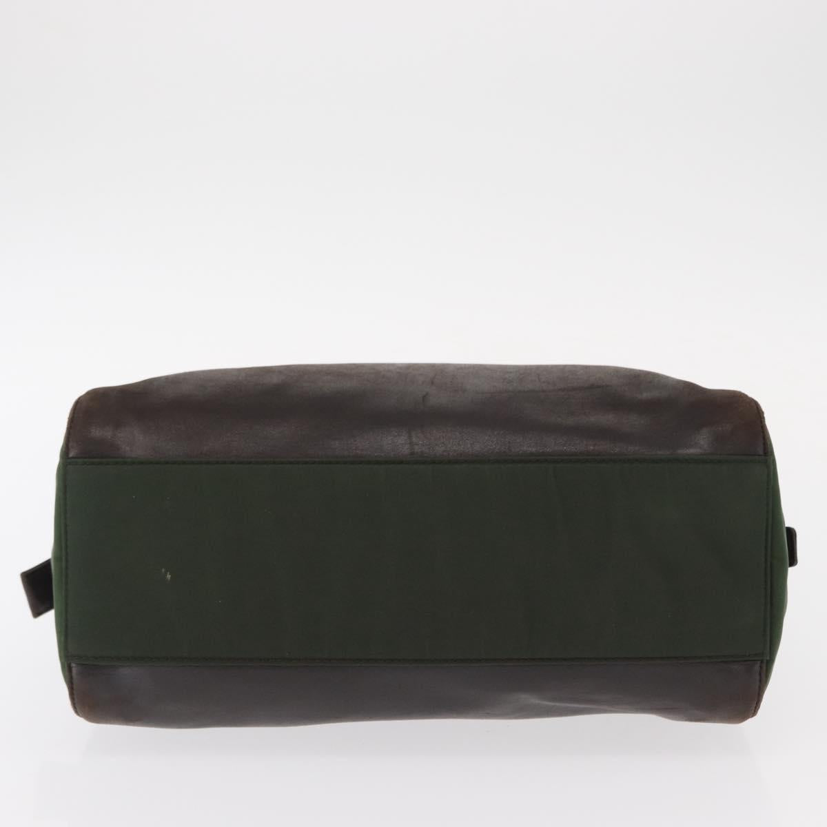 PRADA Tote Bag Nylon Leather Silver Brown Auth 155189