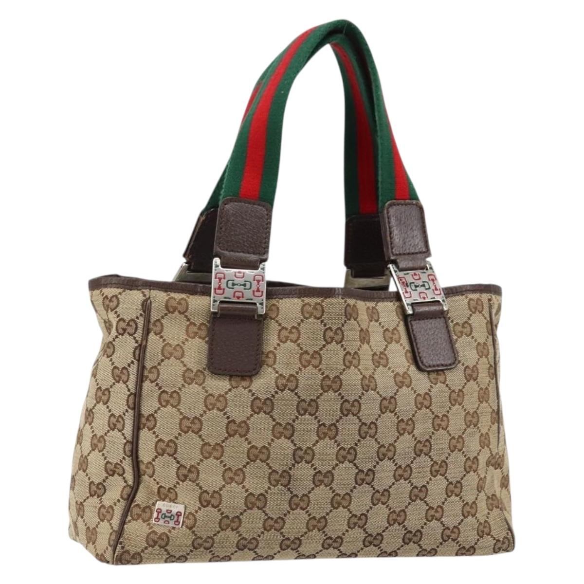 GUCCI GG Canvas Web Sherry Line Hand Bag Beige Red Green 145810 Auth 155191