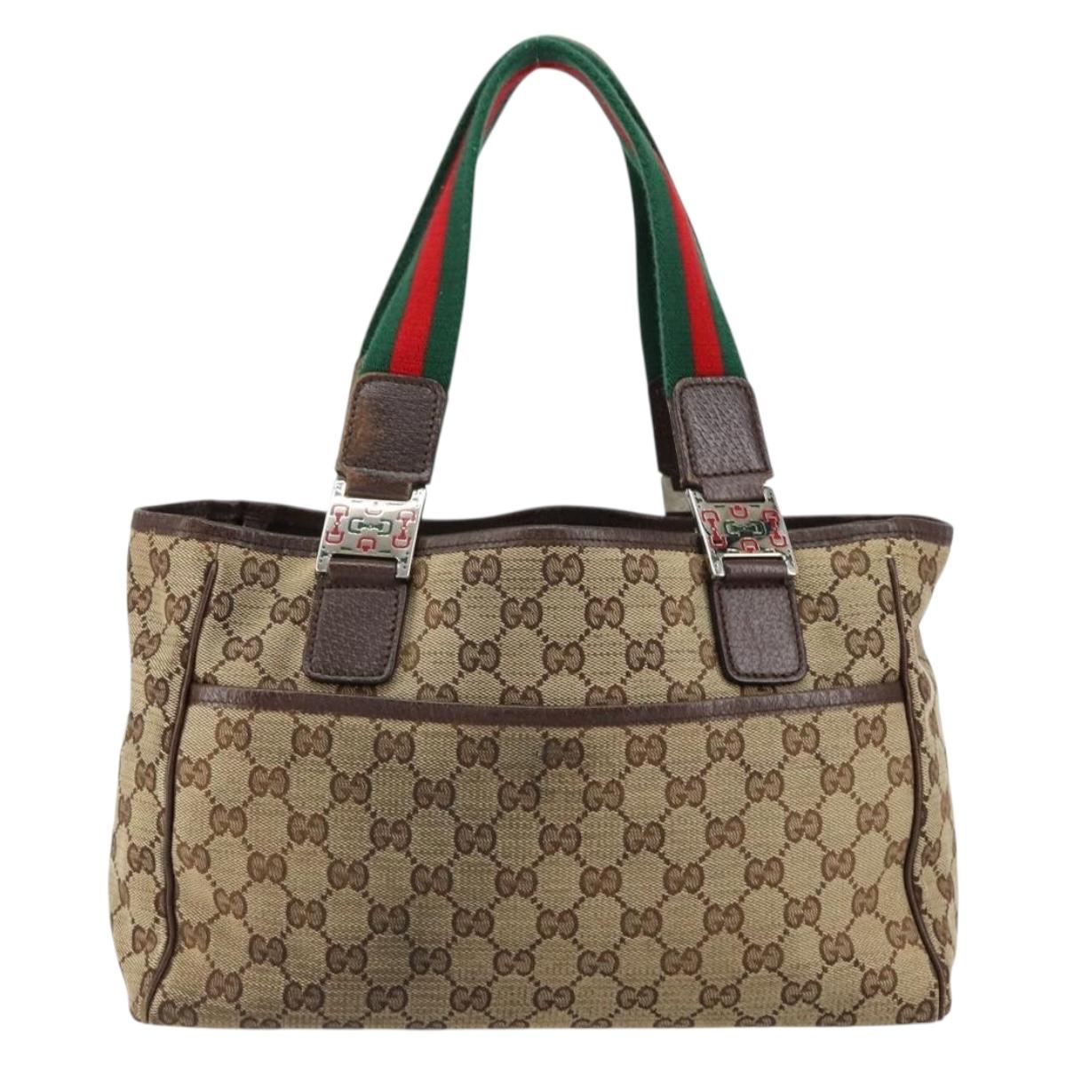GUCCI GG Canvas Web Sherry Line Hand Bag Beige Red Green 145810 Auth 155191