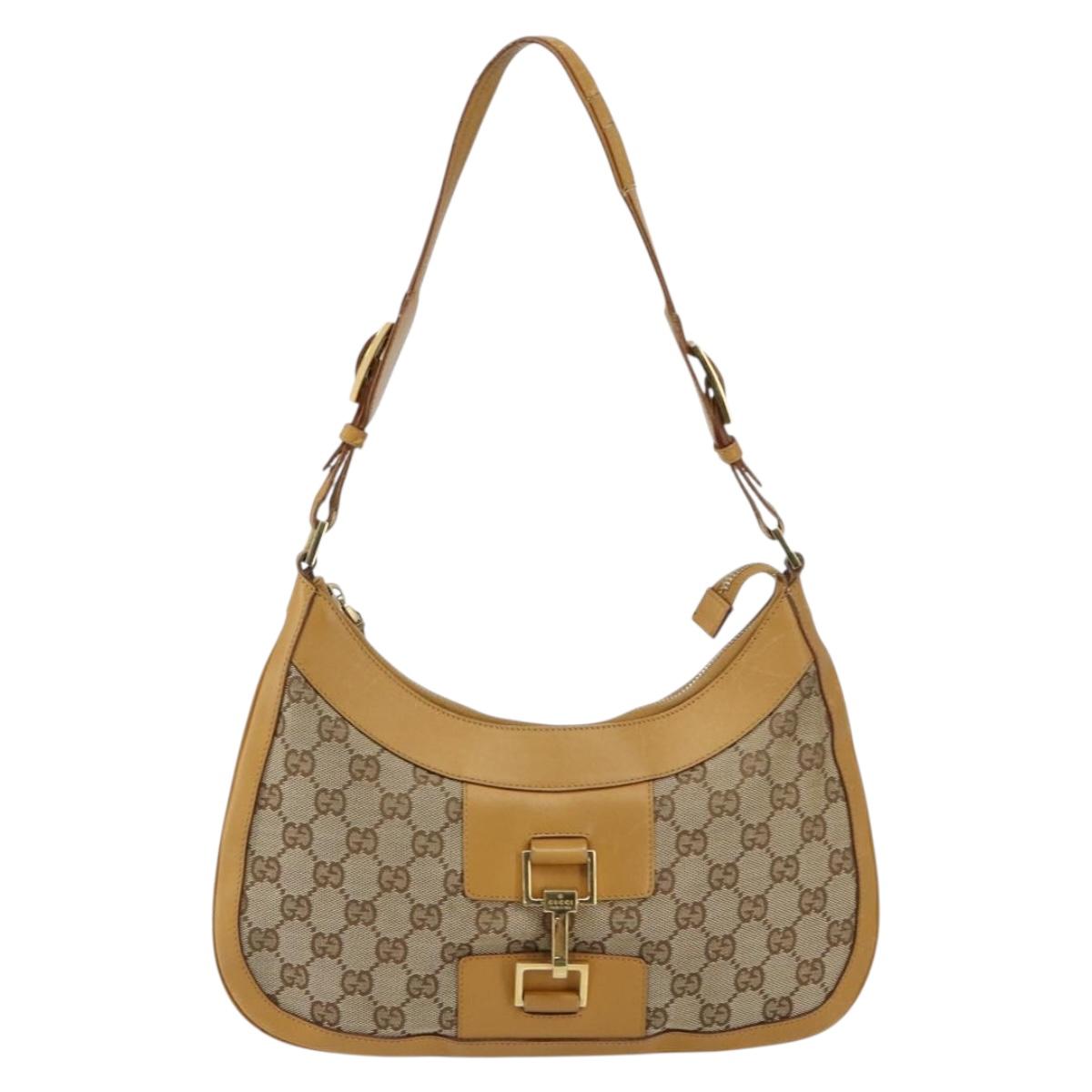 GUCCI GG Canvas Hand Bag Beige Gold Auth 155195