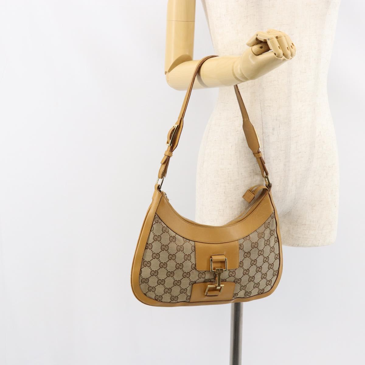 GUCCI GG Canvas Hand Bag Beige Gold Auth 155195