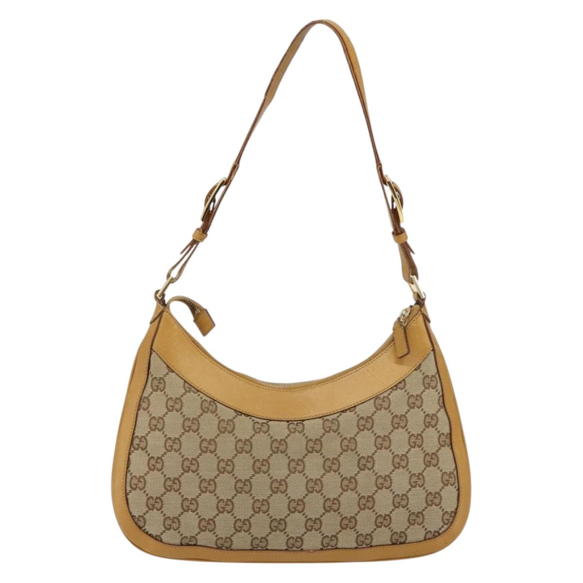 GUCCI GG Canvas Hand Bag Beige Gold Auth 155195