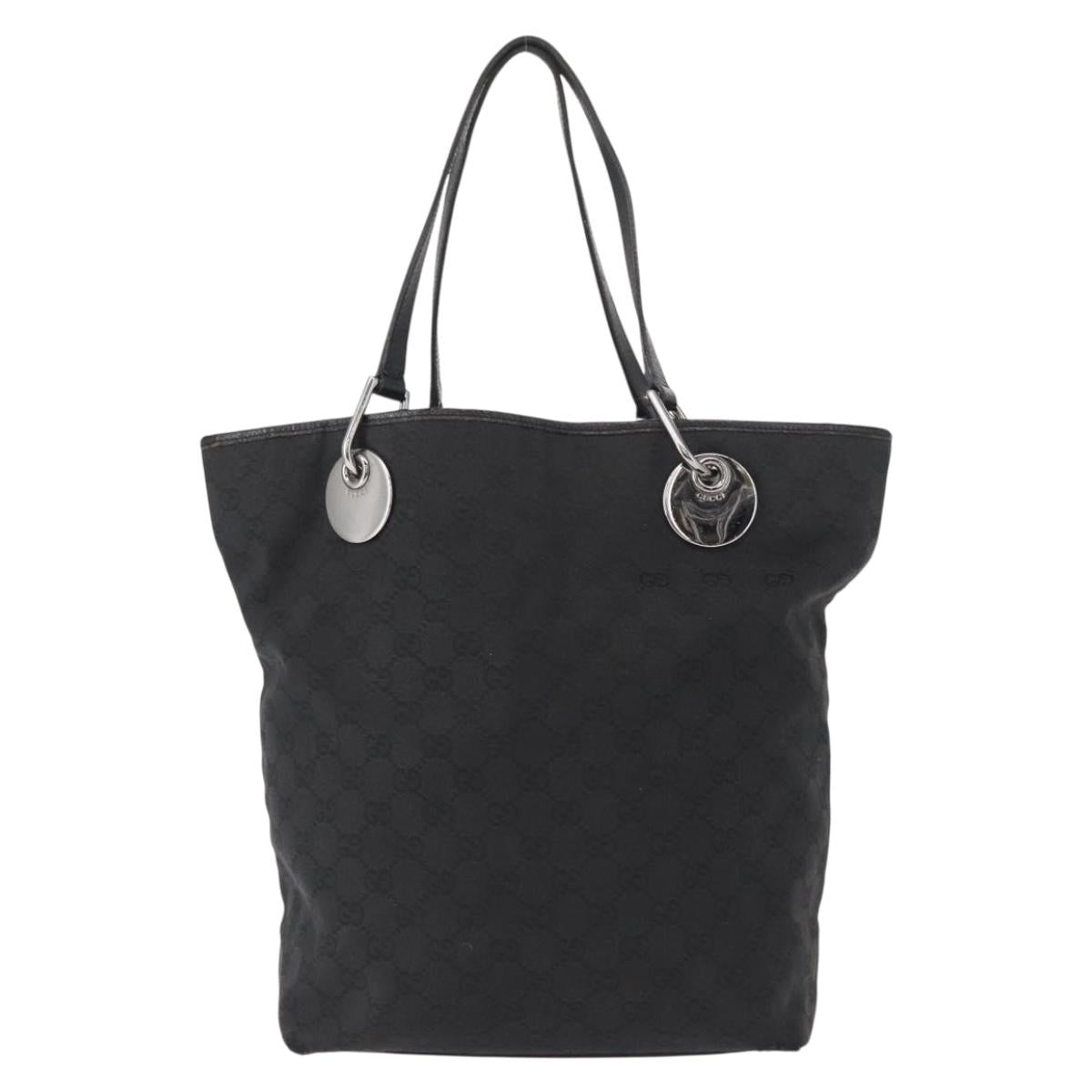 GUCCI GG Canvas Tote Bag Black Silver 120836 Auth 155197