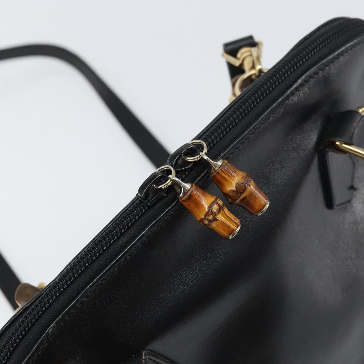 GUCCI Bamboo Hand Bag Leather 2way Black 000 1046 0290 Auth 155198
