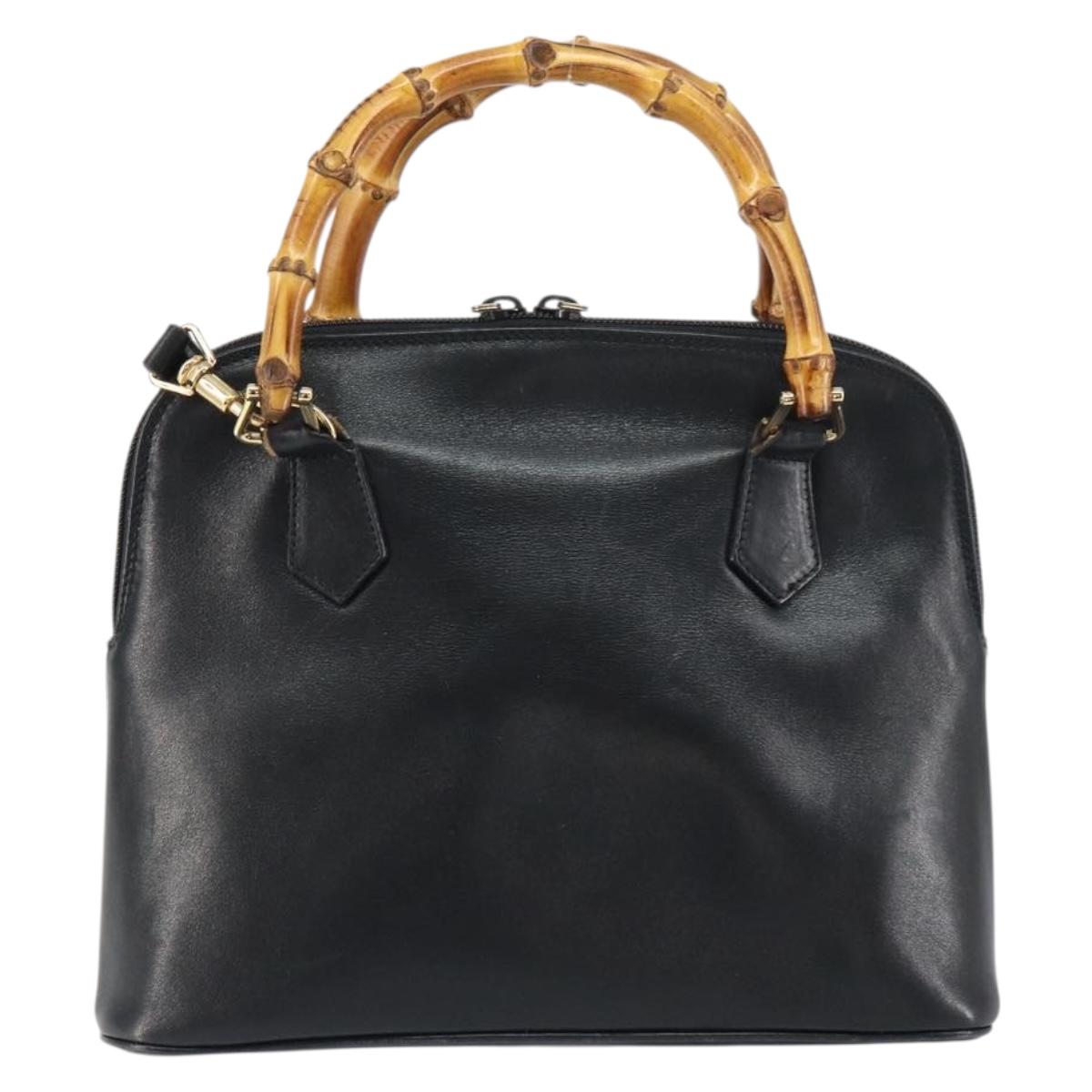 GUCCI Bamboo Hand Bag Leather 2way Black 000 1046 0290 Auth 155198