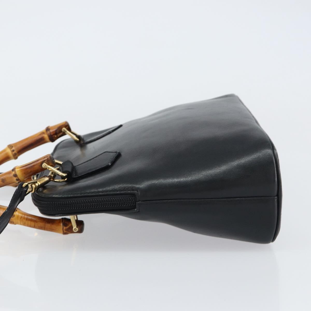 GUCCI Bamboo Hand Bag Leather 2way Black 000 1046 0290 Auth 155198