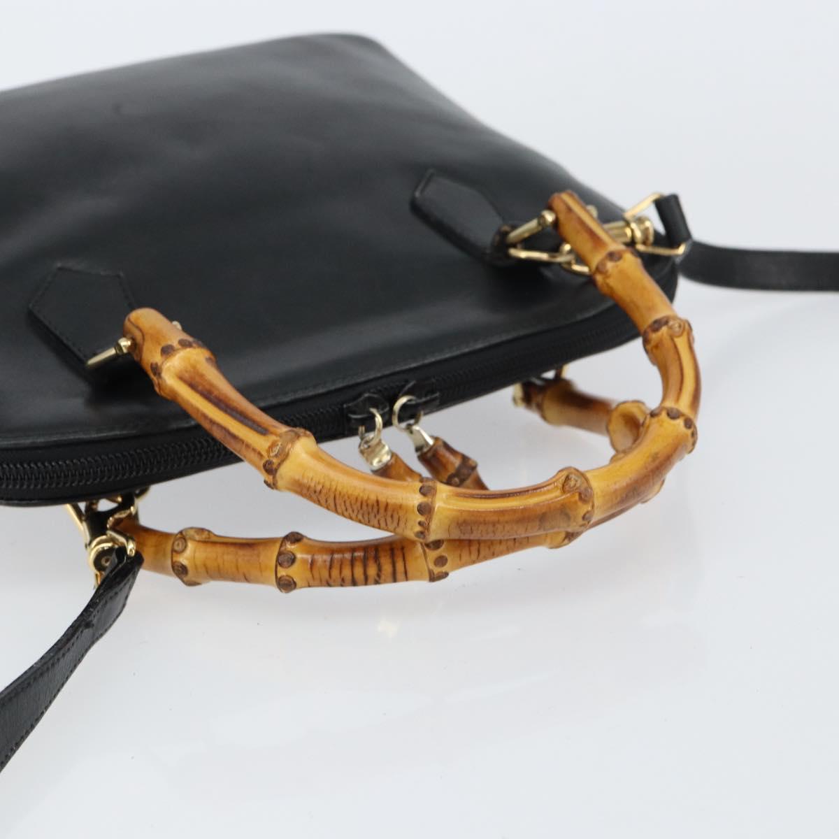 GUCCI Bamboo Hand Bag Leather 2way Black 000 1046 0290 Auth 155198