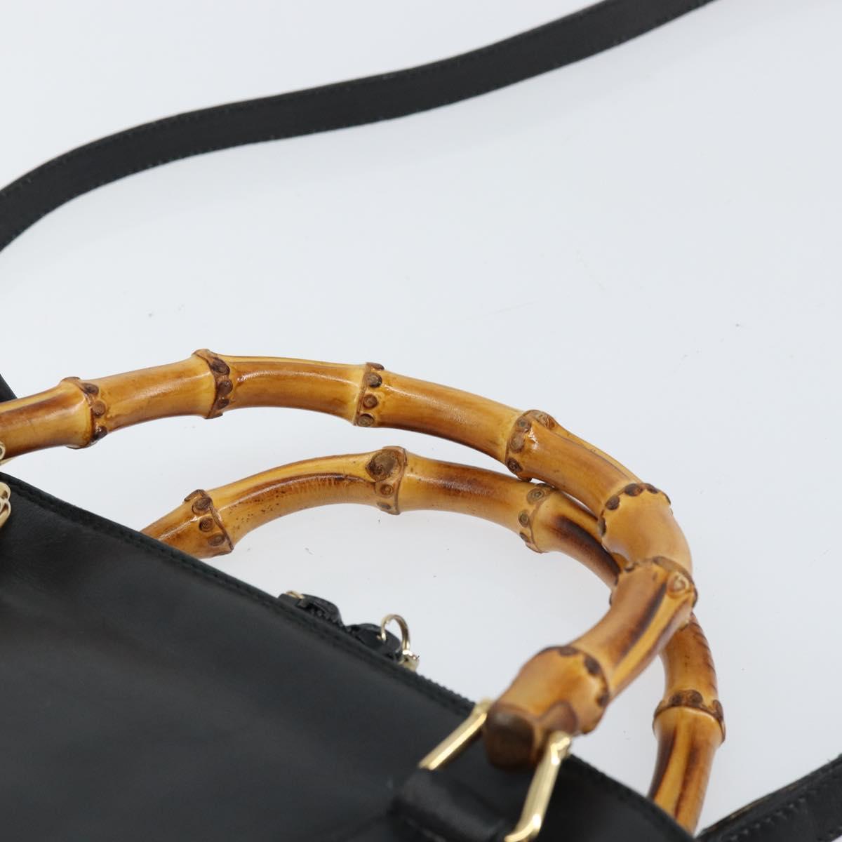 GUCCI Bamboo Hand Bag Leather 2way Black 000 1046 0290 Auth 155198