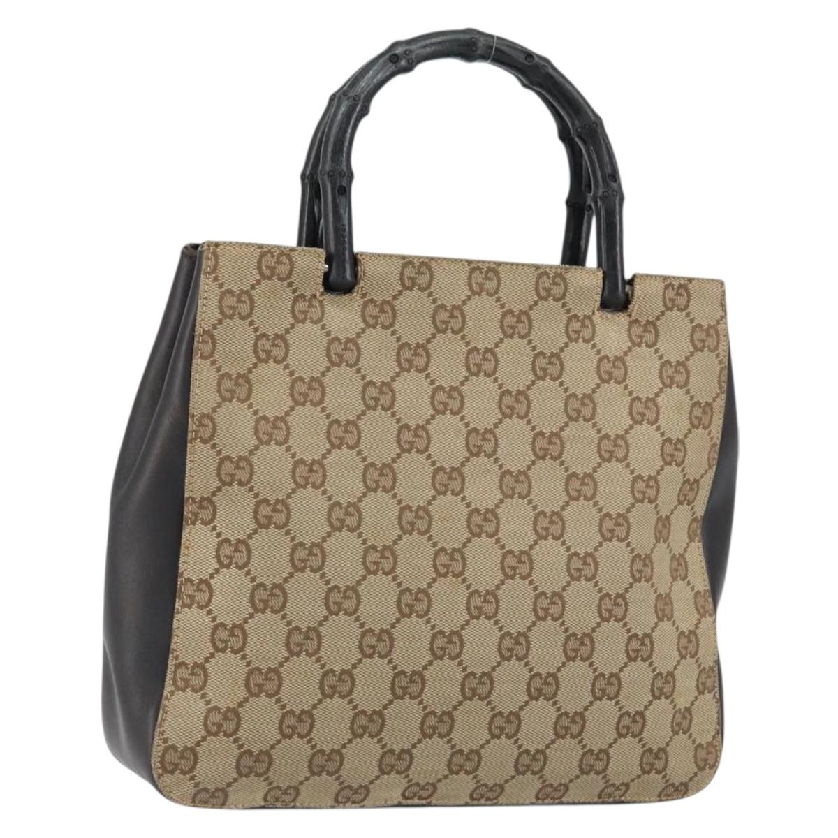 GUCCI Bamboo GG Canvas Hand Bag Beige 002 1061 Auth 155200