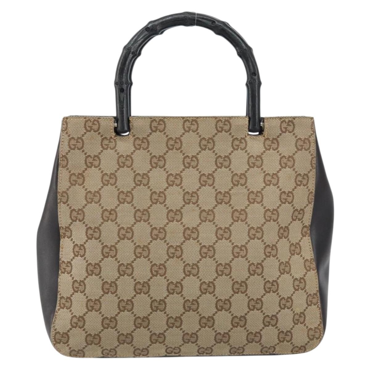 GUCCI Bamboo GG Canvas Hand Bag Beige 002 1061 Auth 155200