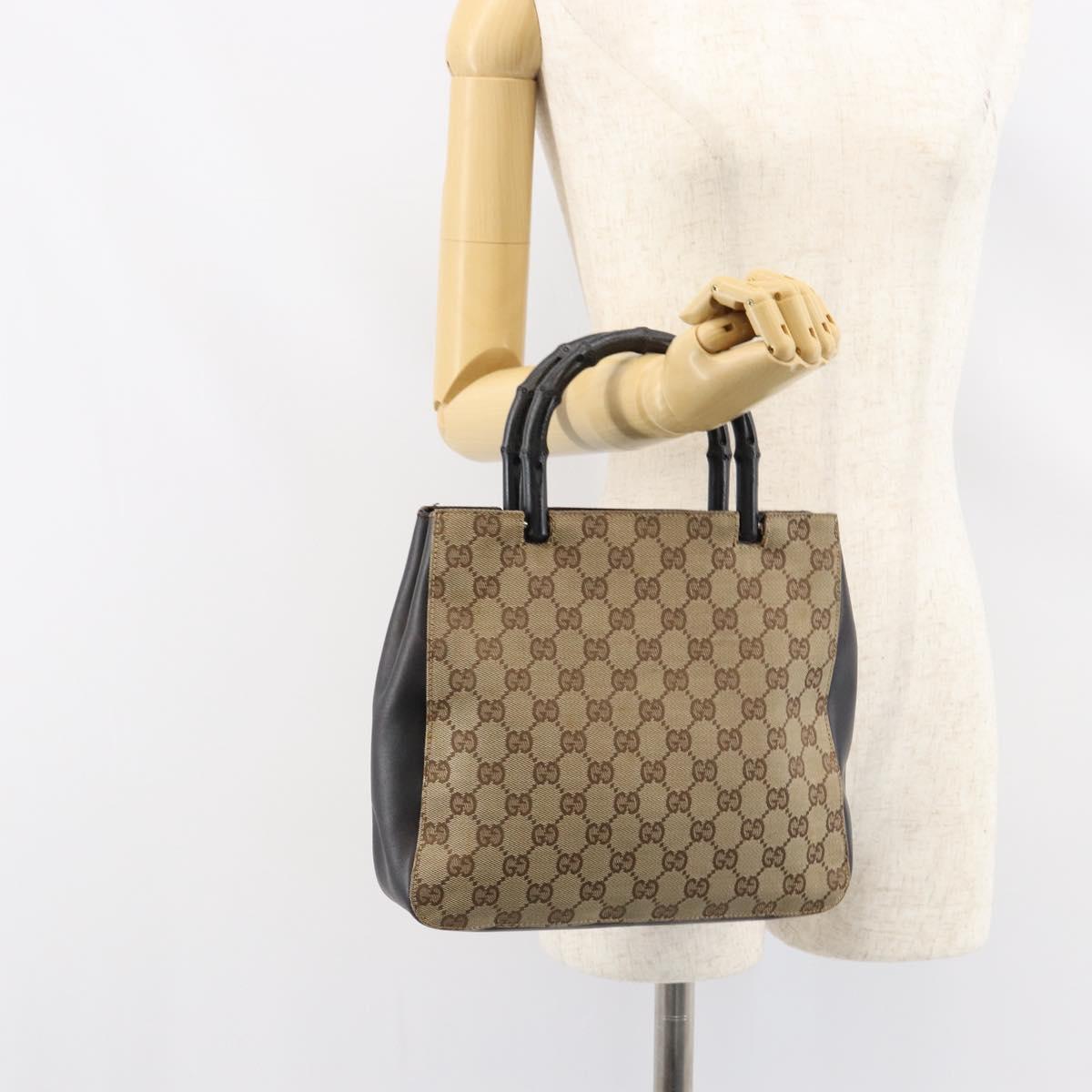 GUCCI Bamboo GG Canvas Hand Bag Beige 002 1061 Auth 155200