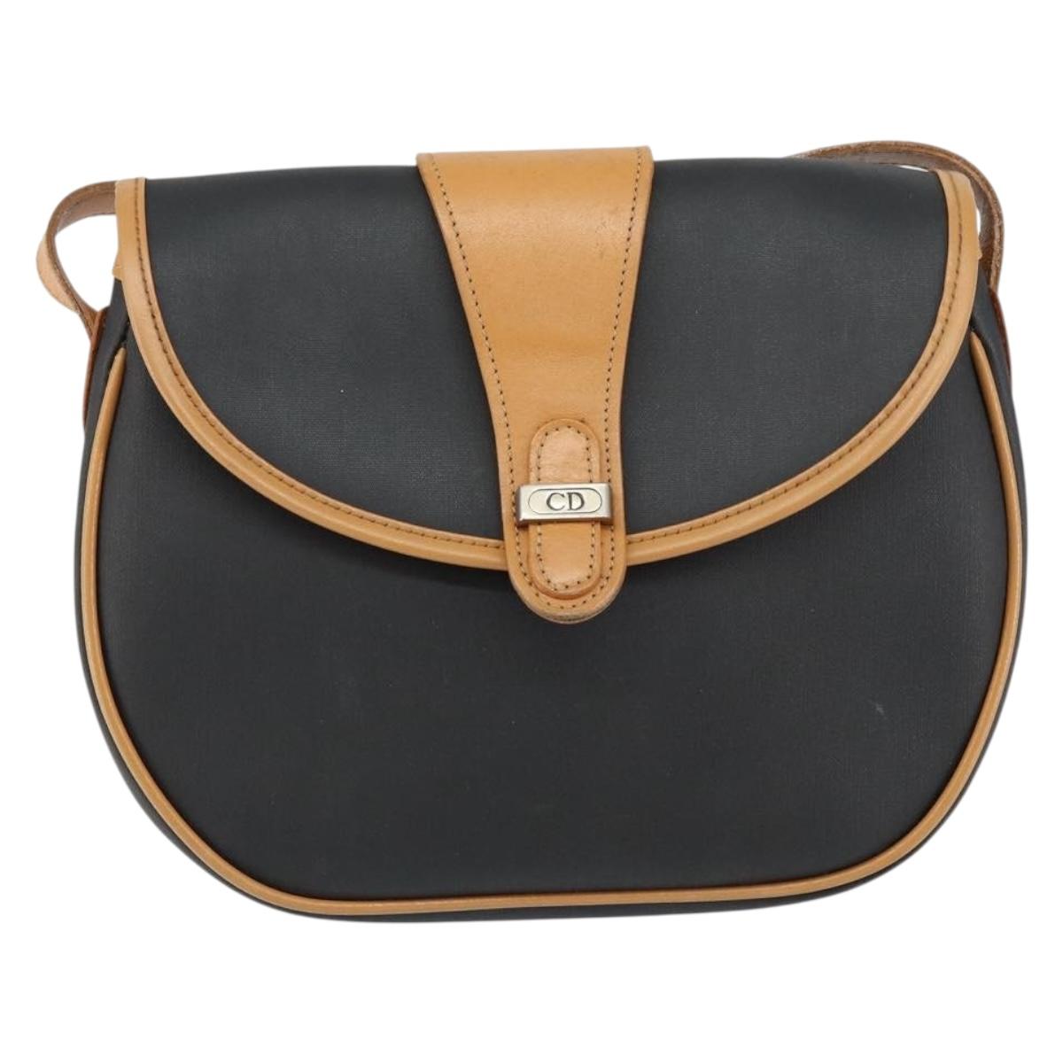 Christian Dior Shoulder Bag PVC Leather Black Gold Auth 155201