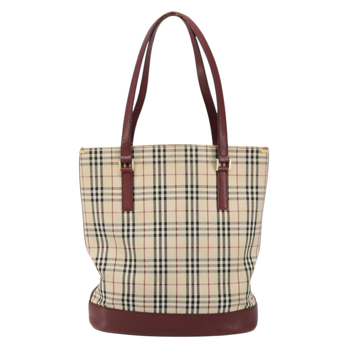 BURBERRY Nova Check Tote Bag Canvas Beige Gold Auth 155202