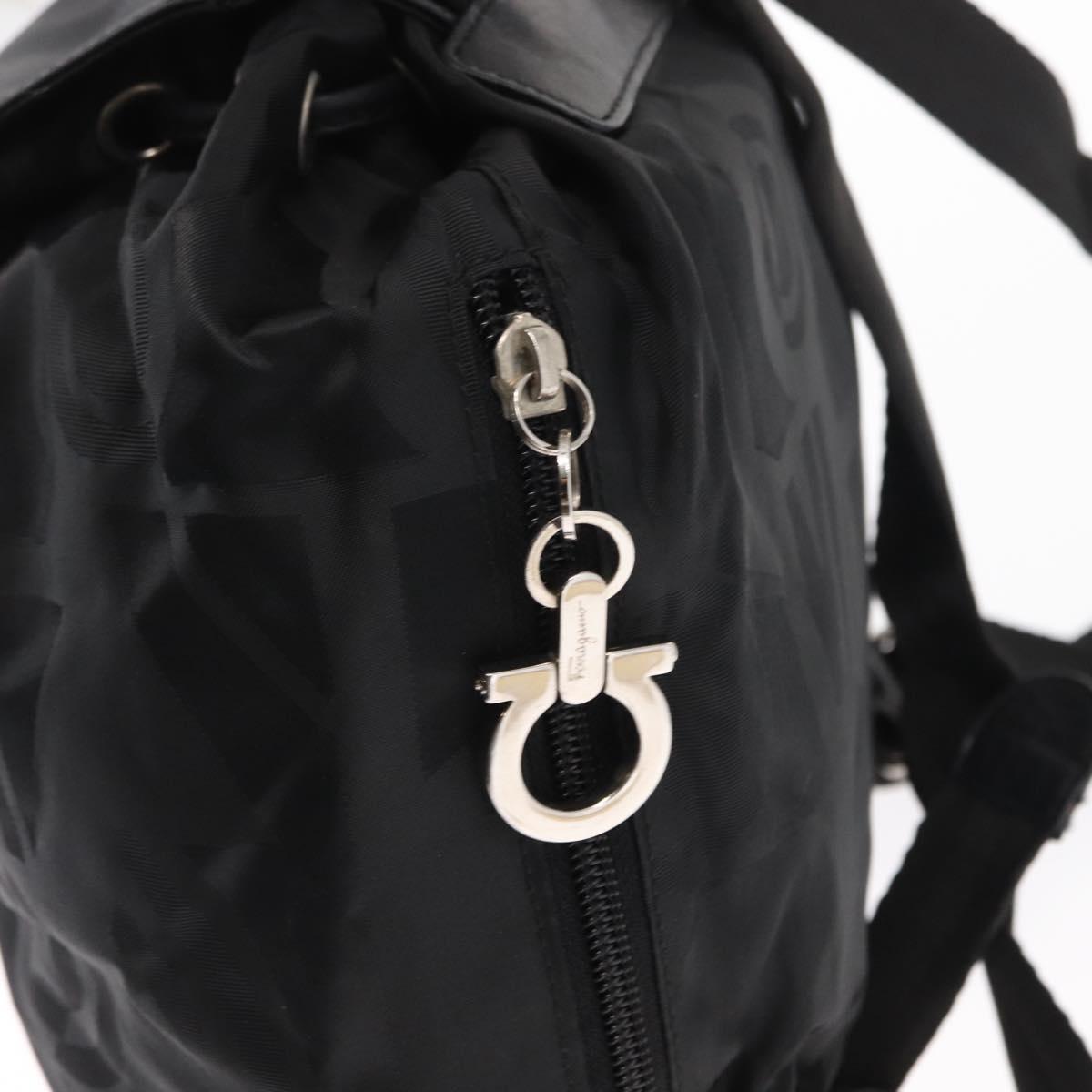 Salvatore Ferragamo Gancini Backpack Nylon Black Silver Auth 155204