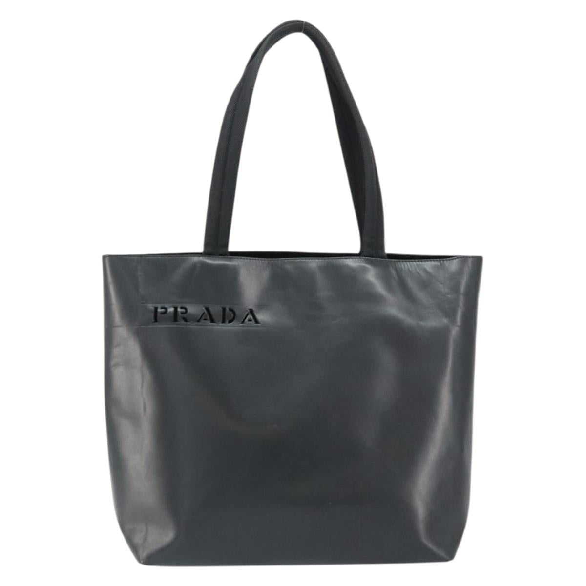 PRADA Tote Bag Leather Black Silver Auth 155205