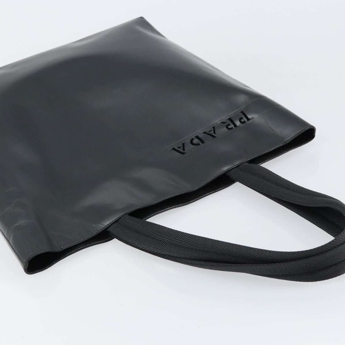 PRADA Tote Bag Leather Black Silver Auth 155205