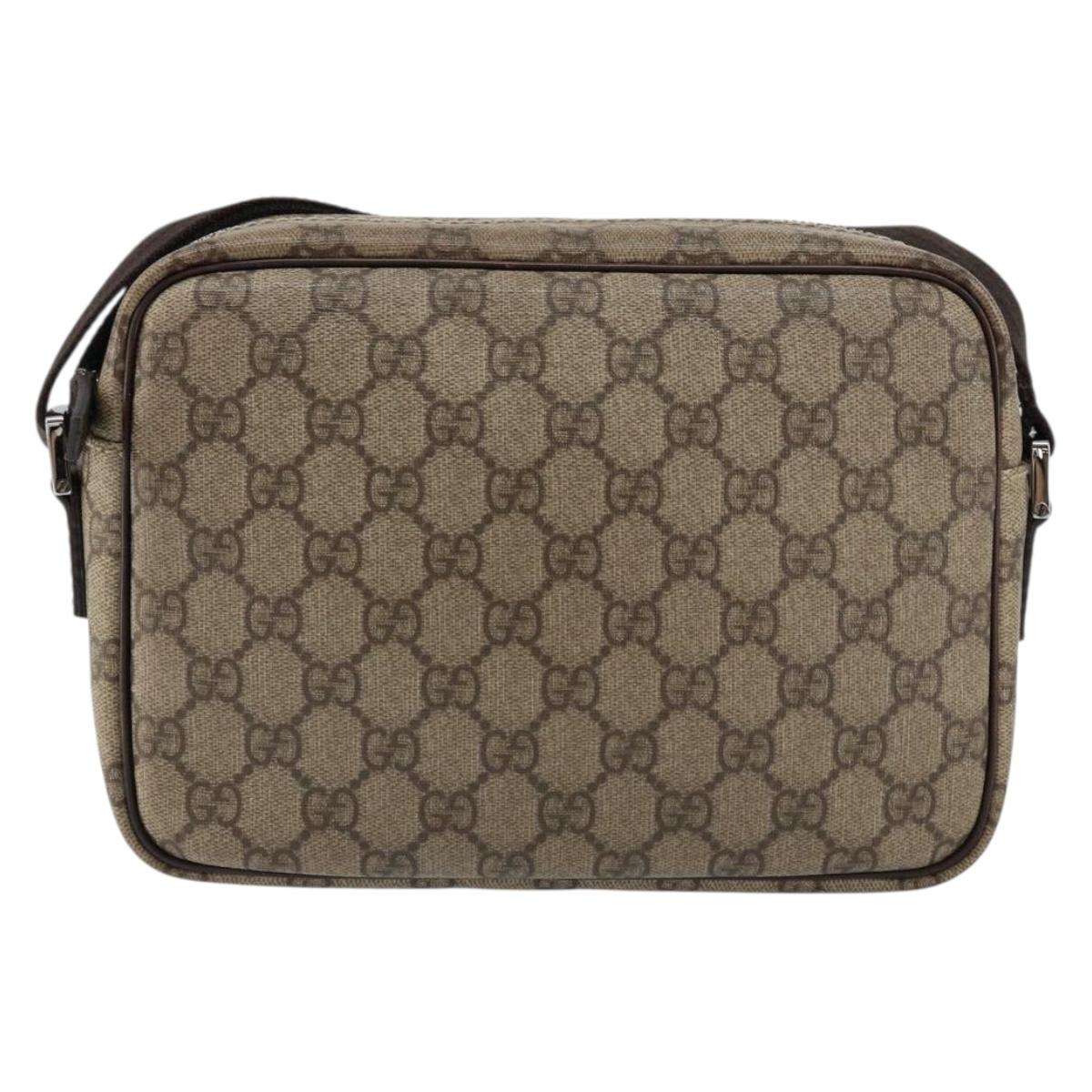 GUCCI GG Supreme Shoulder Bag PVC Beige Silver 114291 Auth 155206