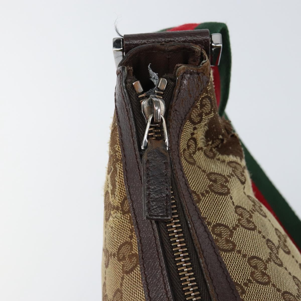 GUCCI GG Canvas Web Sherry Line Shoulder Bag Beige Red Green 181092 Auth 155208
