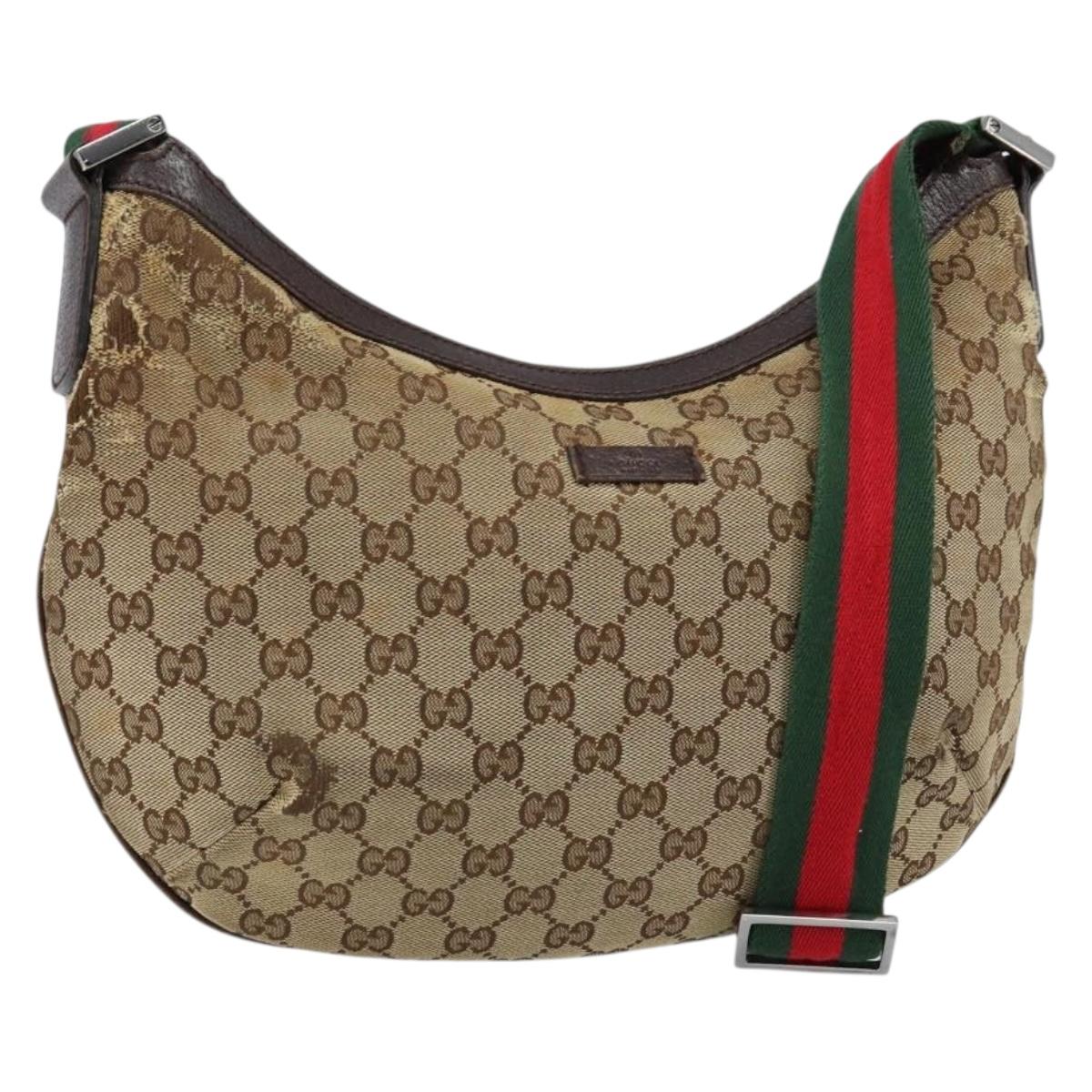 GUCCI GG Canvas Web Sherry Line Shoulder Bag Beige Red Green 181092 Auth 155208