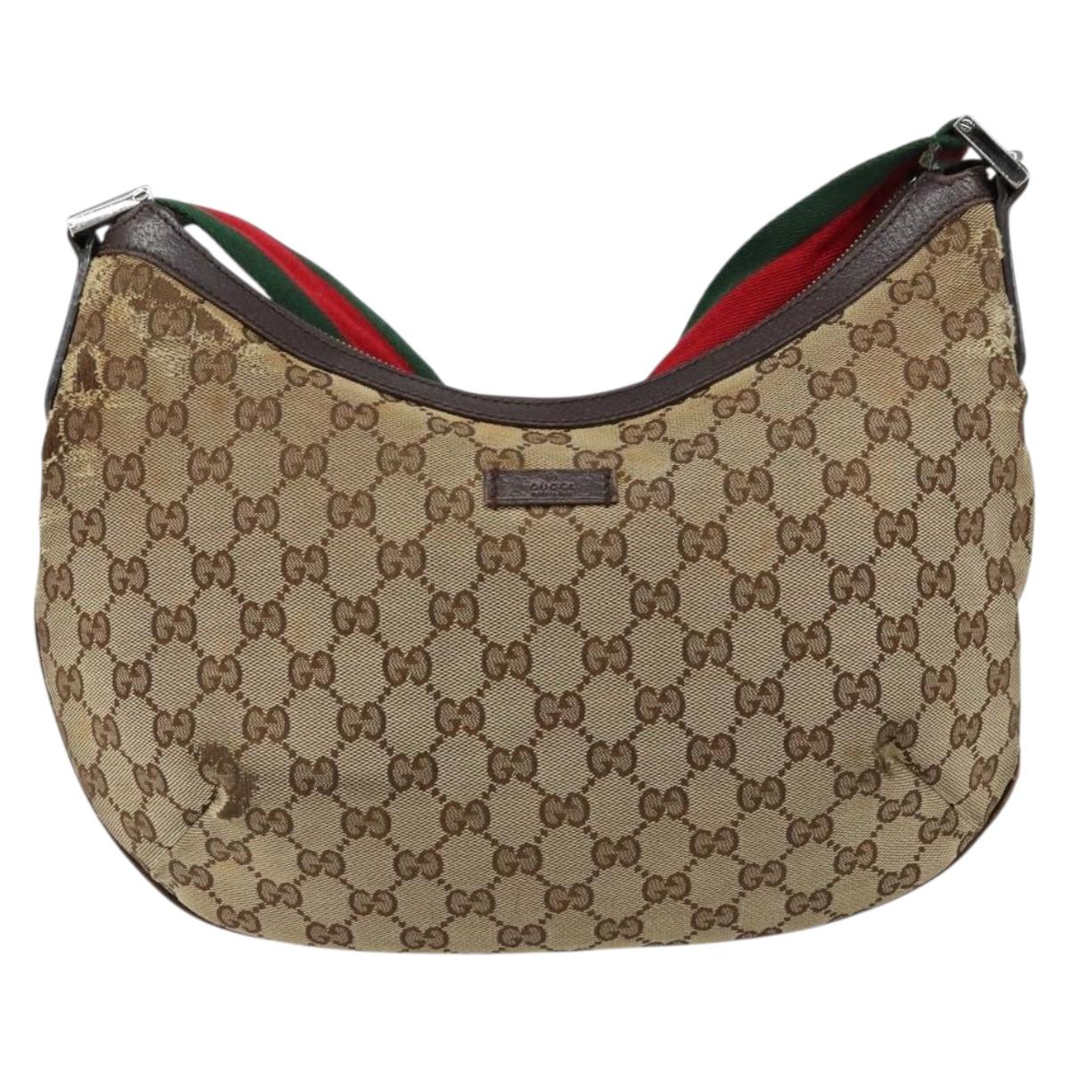 GUCCI GG Canvas Web Sherry Line Shoulder Bag Beige Red Green 181092 Auth 155208