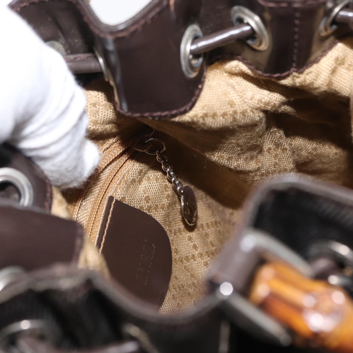 GUCCI Bamboo Hand Bag Nylon 2way Khaki Silver 003 2854 0060 5 Auth 155210