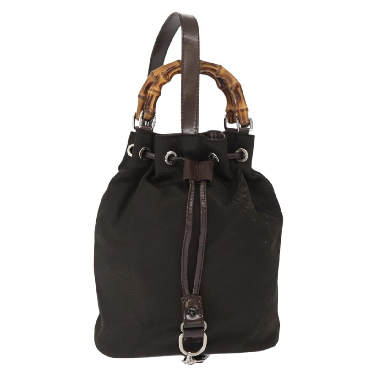 GUCCI Bamboo Hand Bag Nylon 2way Khaki Silver 003 2854 0060 5 Auth 155210