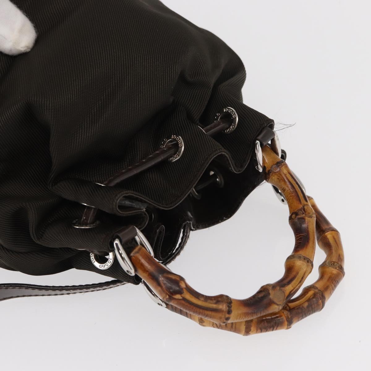 GUCCI Bamboo Hand Bag Nylon 2way Khaki Silver 003 2854 0060 5 Auth 155210