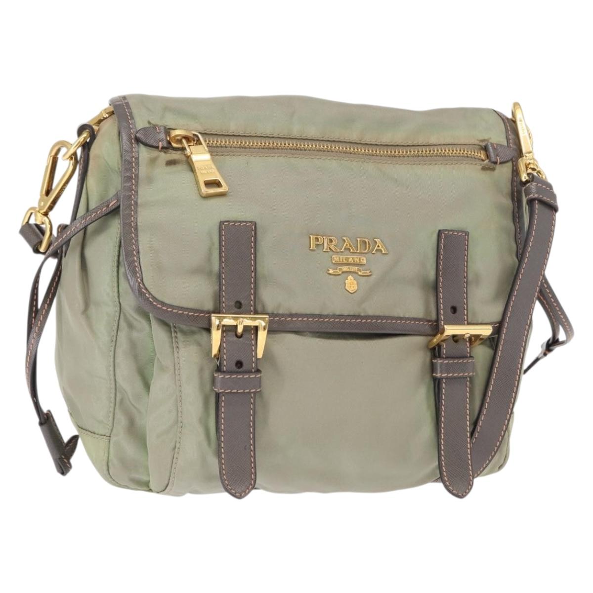 PRADA Shoulder Bag Nylon Green Gold Auth 155214
