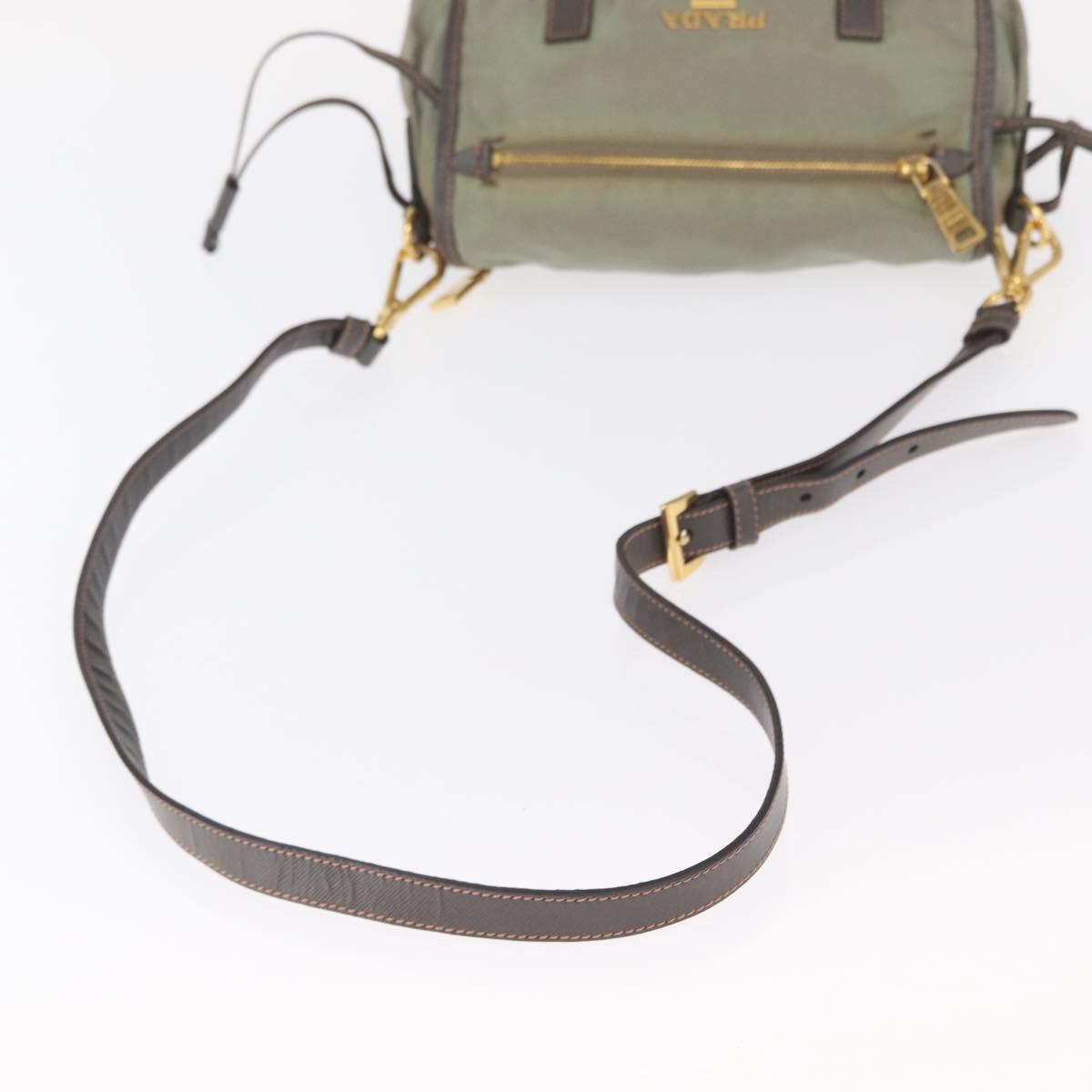 PRADA Shoulder Bag Nylon Green Gold Auth 155214