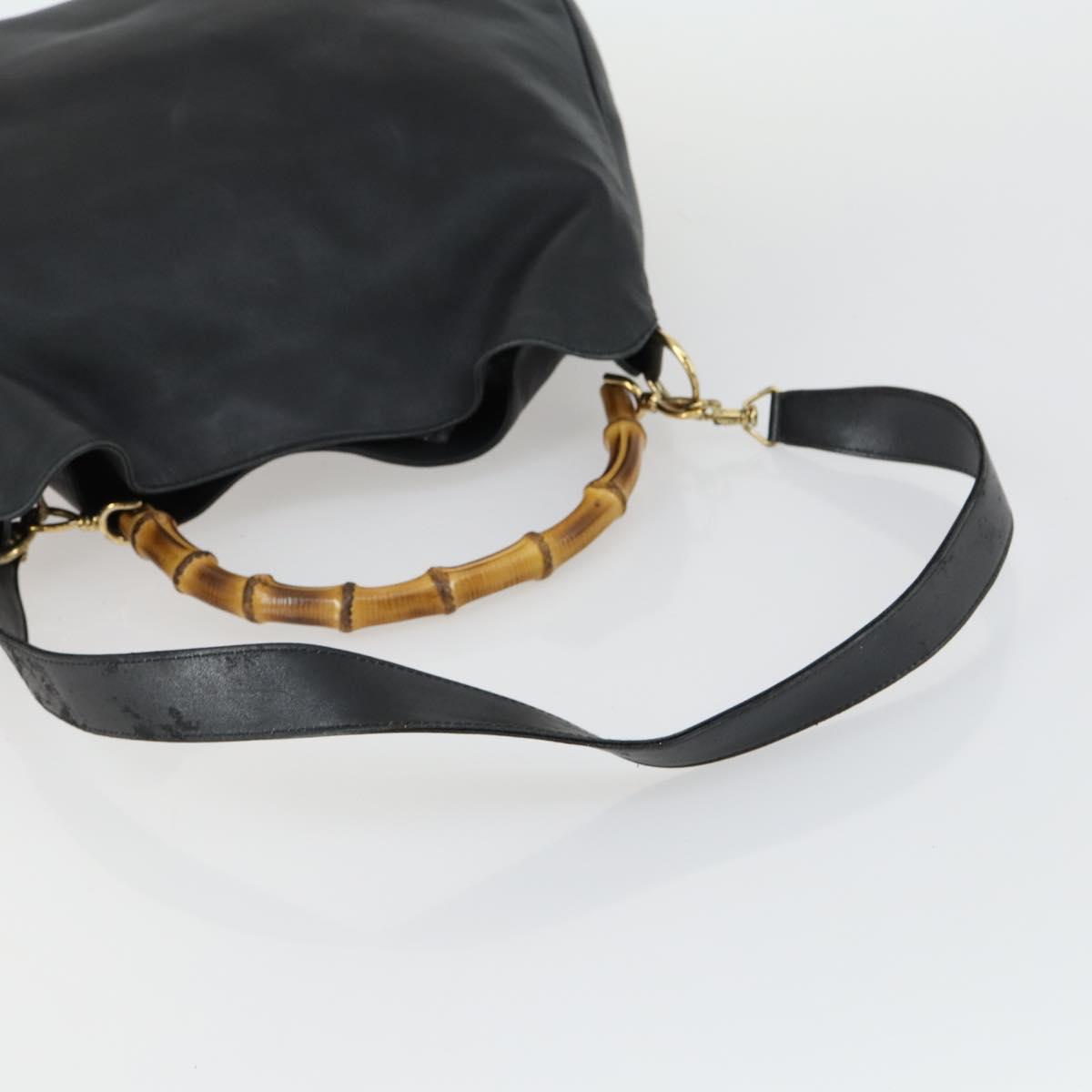 GUCCI Bamboo Hand Bag Leather 2way Black Gold 001 2854 1577 Auth 155217