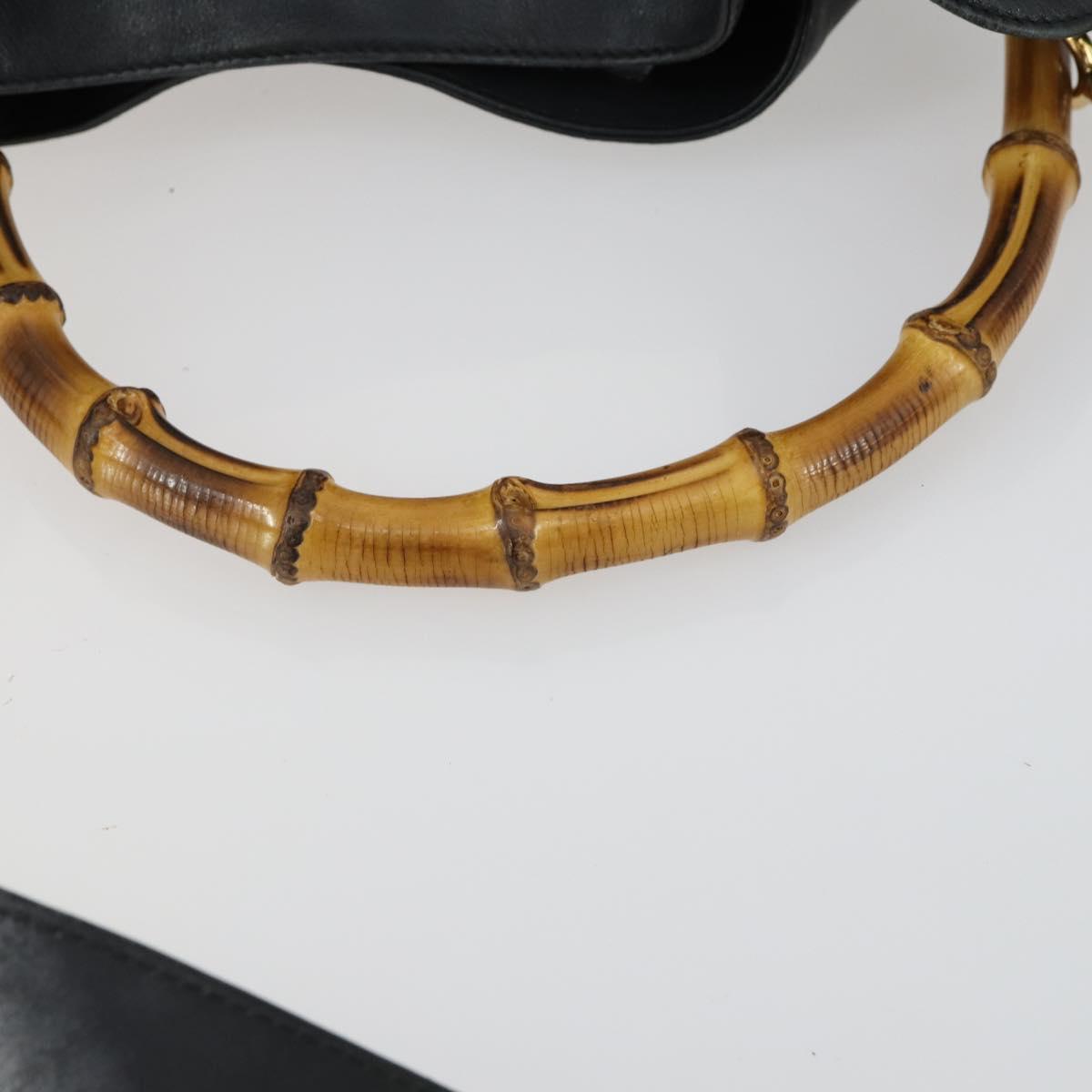 GUCCI Bamboo Hand Bag Leather 2way Black Gold 001 2854 1577 Auth 155217