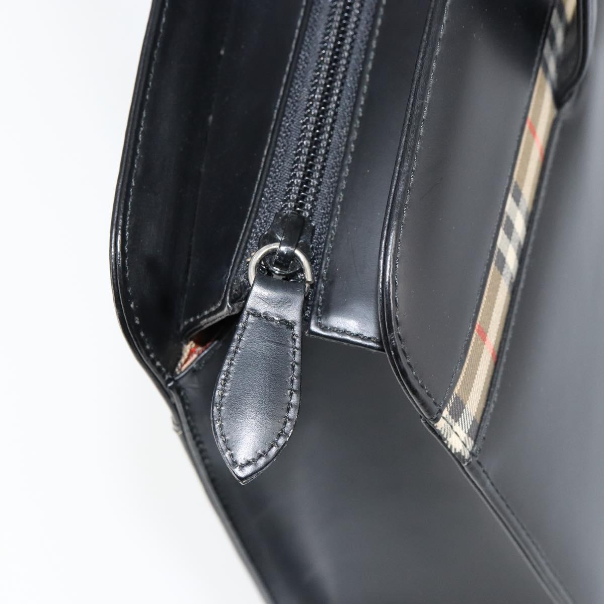 BURBERRY Hand Bag Leather Black Silver Auth 155218