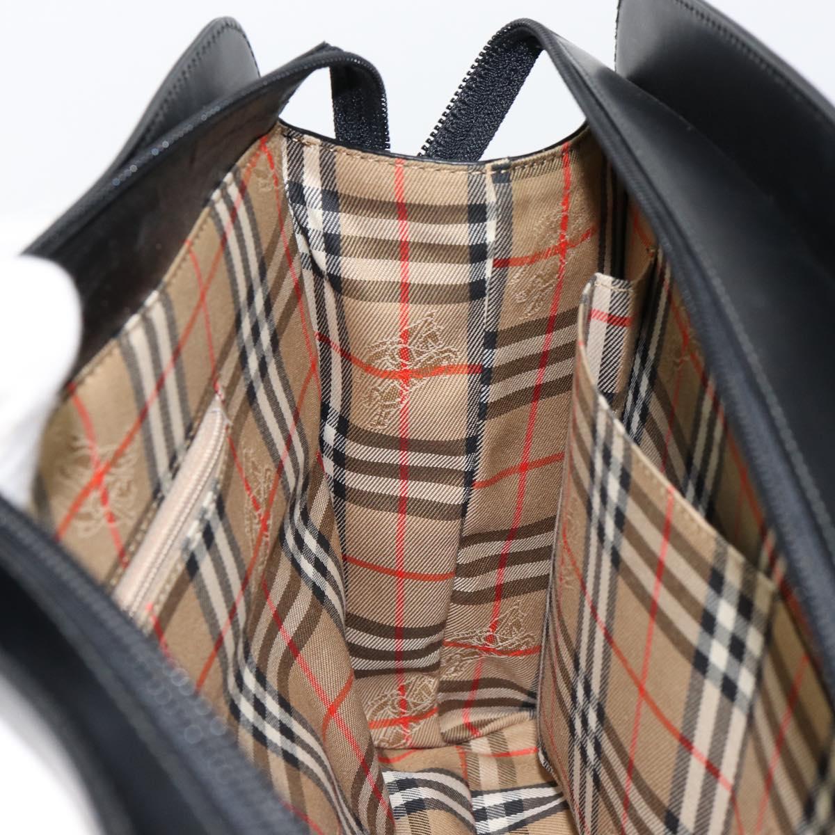 BURBERRY Hand Bag Leather Black Silver Auth 155218