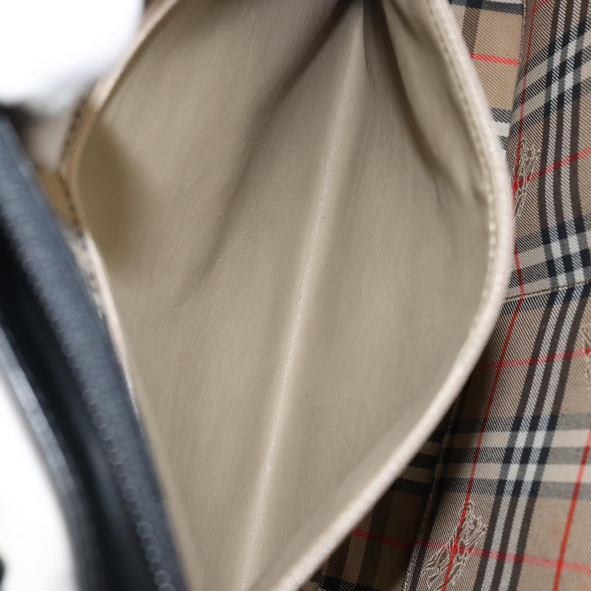 BURBERRY Hand Bag Leather Black Silver Auth 155218