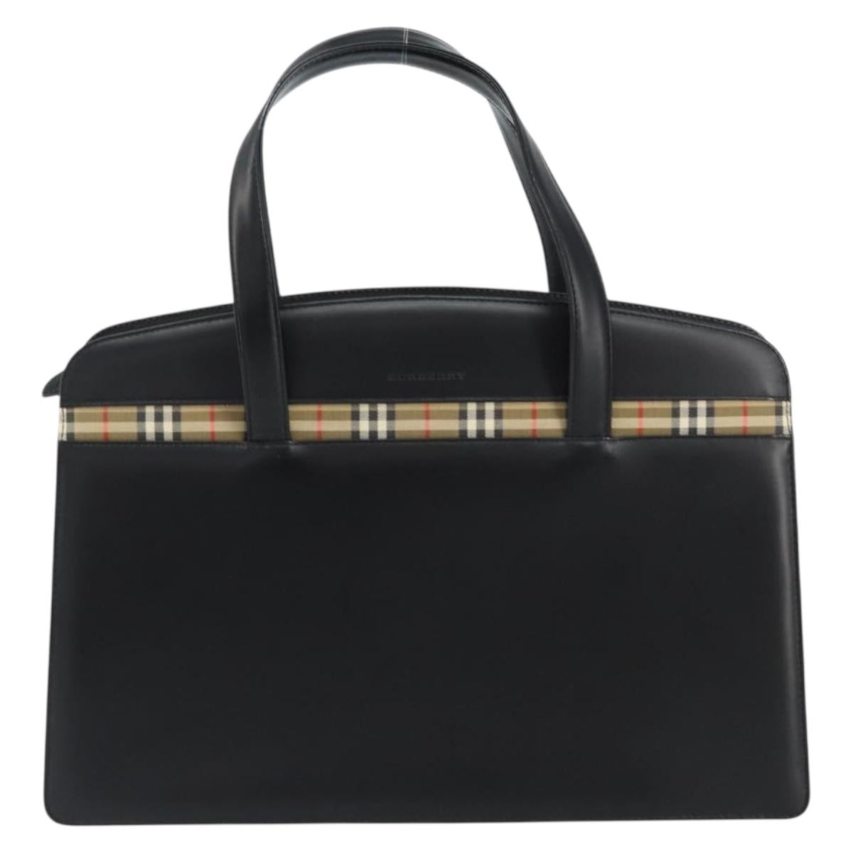 BURBERRY Hand Bag Leather Black Silver Auth 155218