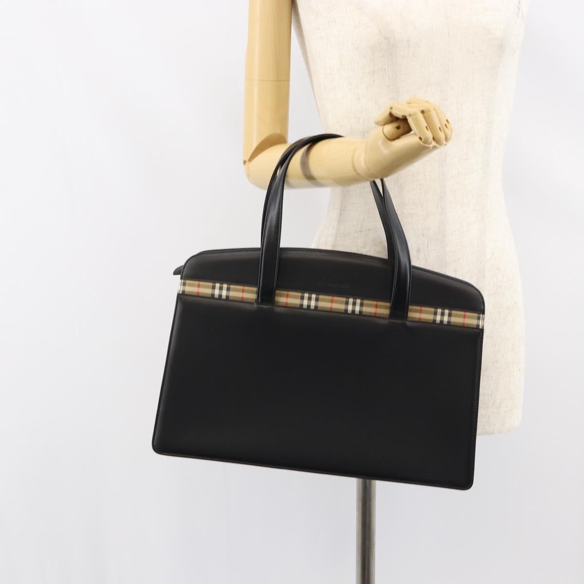 BURBERRY Hand Bag Leather Black Silver Auth 155218