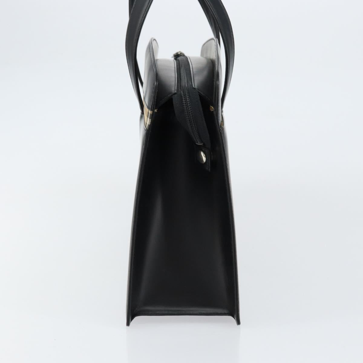 BURBERRY Hand Bag Leather Black Silver Auth 155218