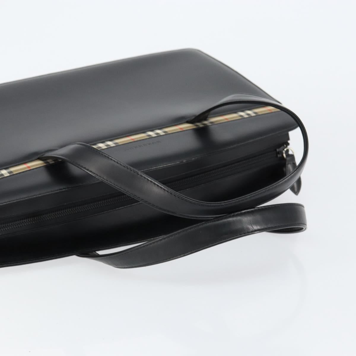 BURBERRY Hand Bag Leather Black Silver Auth 155218