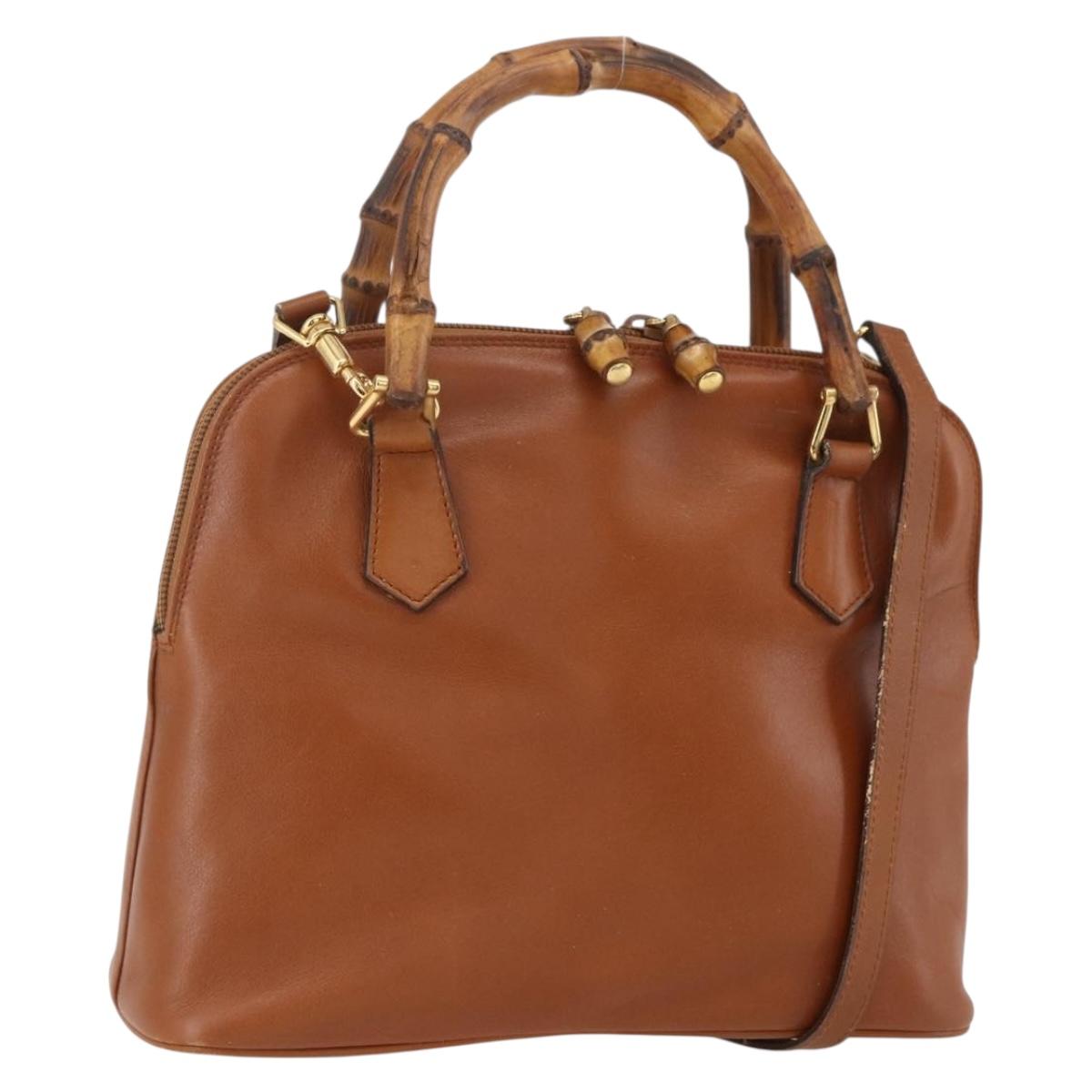 GUCCI Bamboo Hand Bag Leather 2way Brown Gold 000 1274 0290 Auth 155221