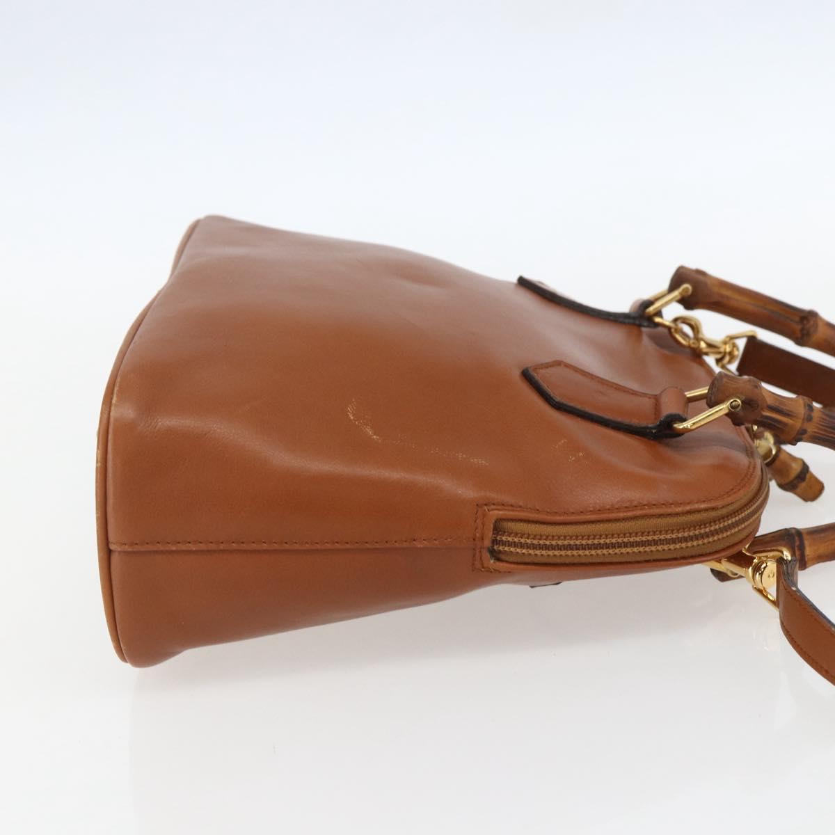 GUCCI Bamboo Hand Bag Leather 2way Brown Gold 000 1274 0290 Auth 155221
