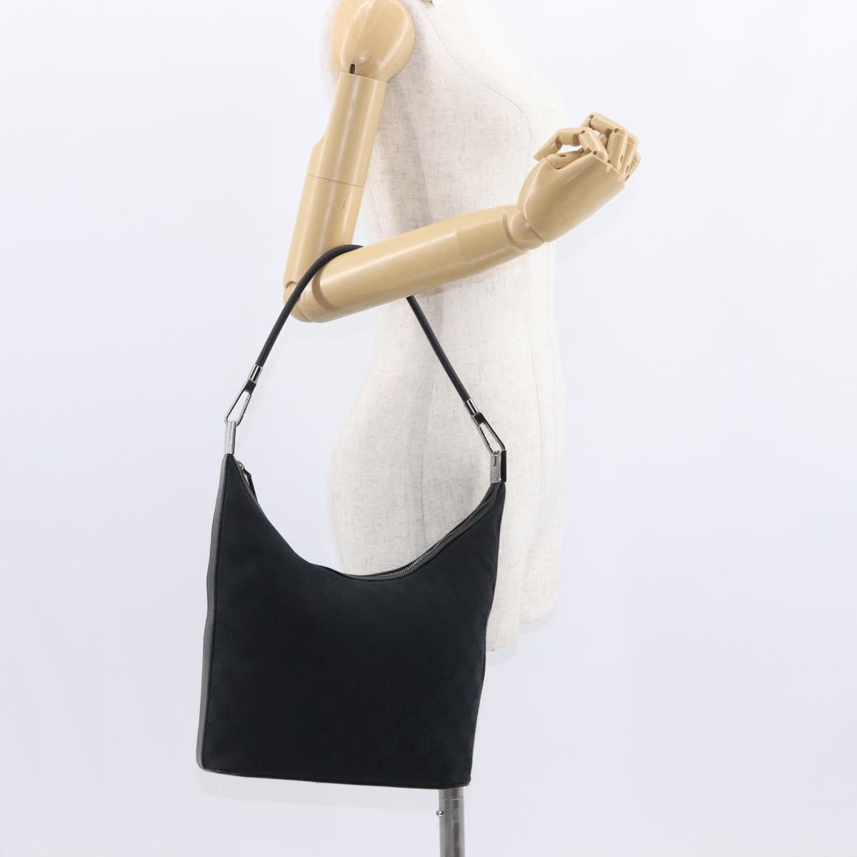 GUCCI GG Canvas Shoulder Bag Black Silver 001 3814 Auth 155222