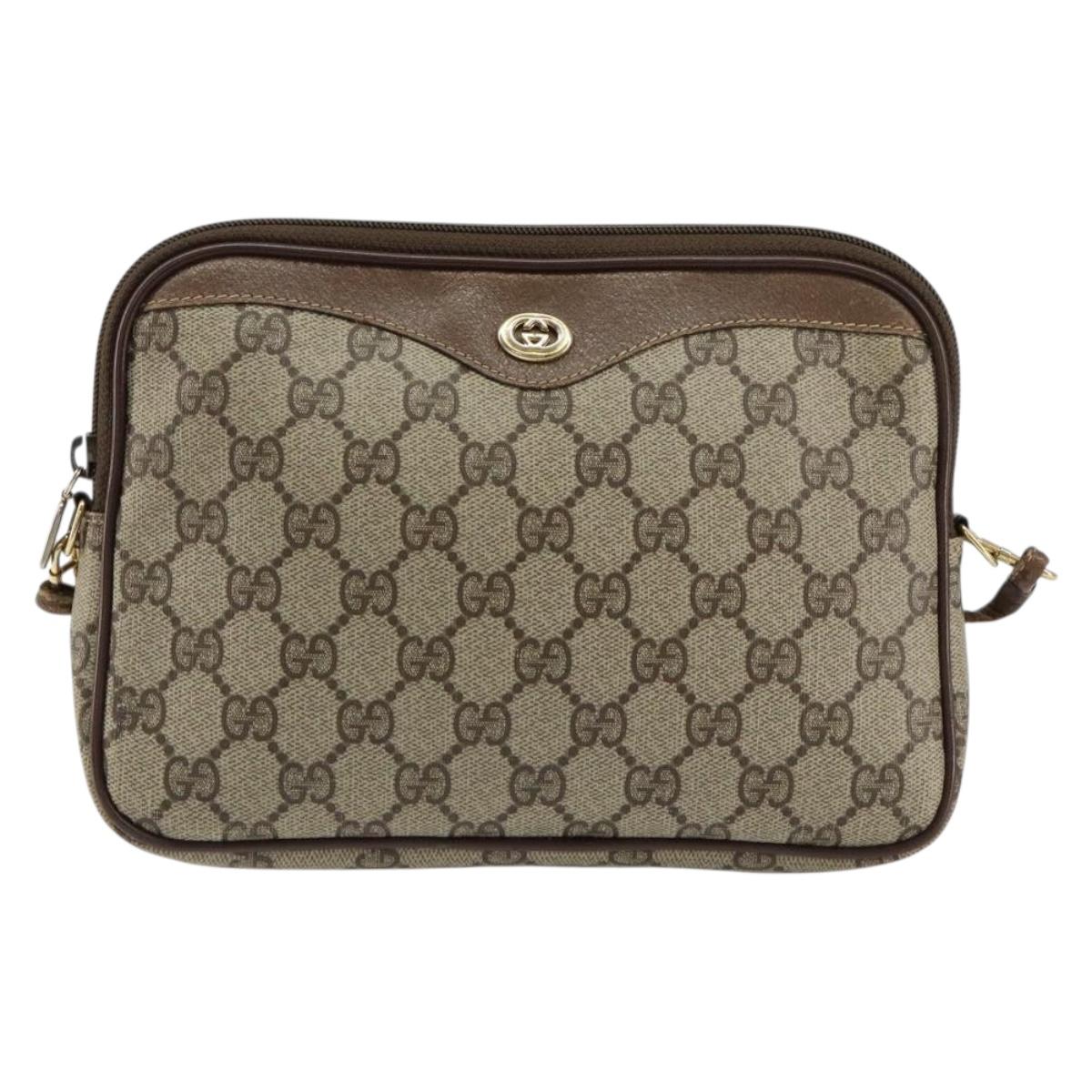 GUCCI GG Supreme Shoulder Bag PVC Beige Gold 97 02 068 Auth 155224