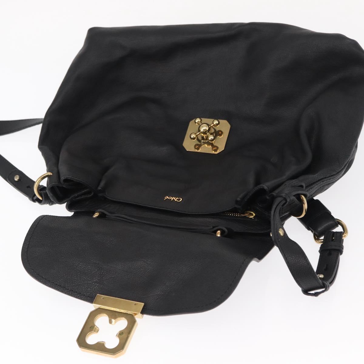 Chloe Elsie Hand Bag Leather 2way Black Gold Auth 155225
