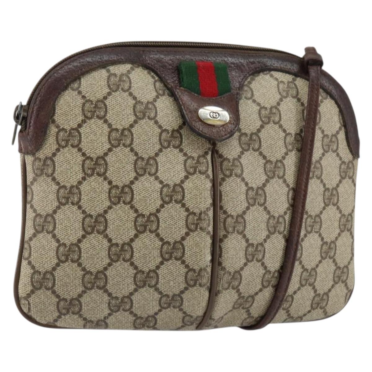 GUCCI GG Supreme Web Sherry Line Shoulder Bag PVC Beige 904 02 047 Auth 155227