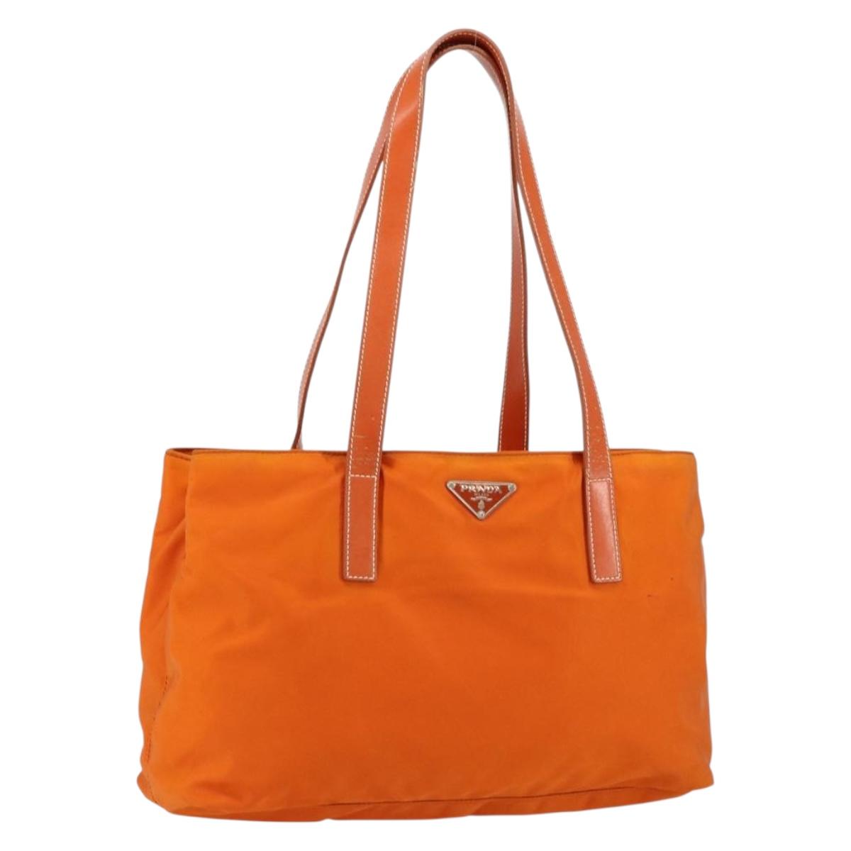PRADA Tote Bag Nylon Orange Silver Auth 155228