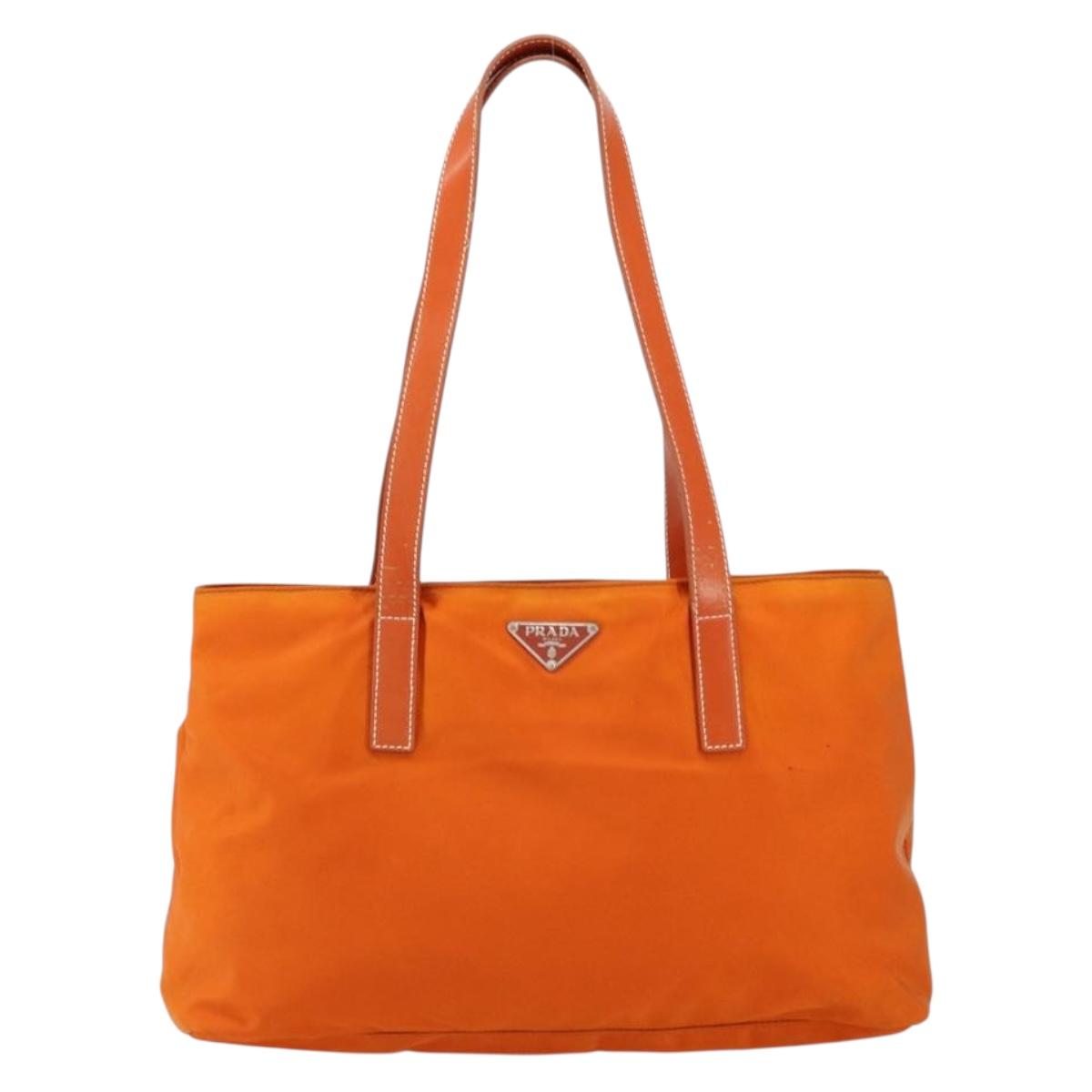PRADA Tote Bag Nylon Orange Silver Auth 155228
