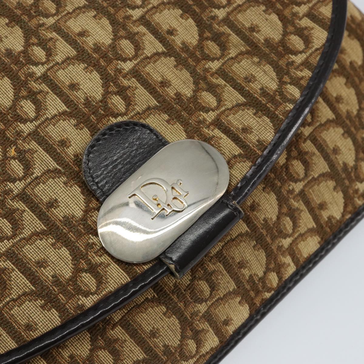 Christian Dior Trotter Canvas Shoulder Bag Beige Gold Auth 155229