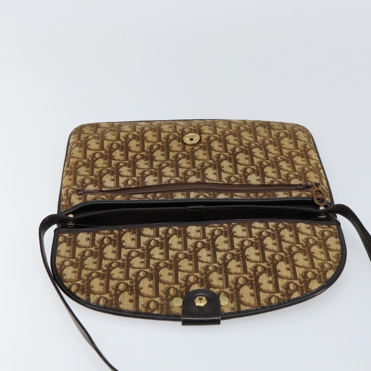 Christian Dior Trotter Canvas Shoulder Bag Beige Gold Auth 155229