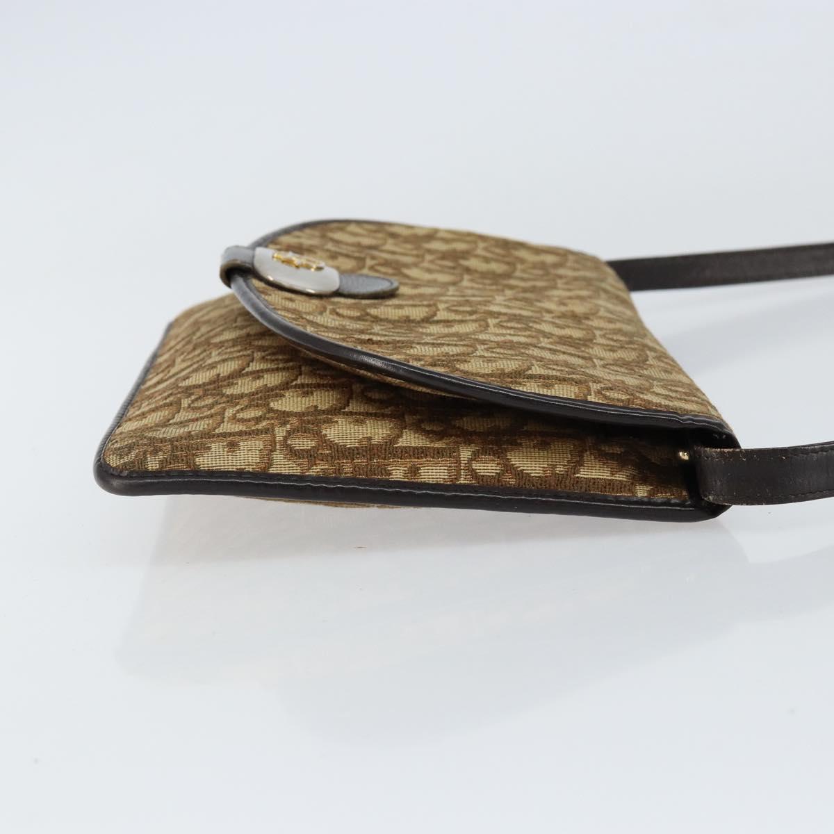 Christian Dior Trotter Canvas Shoulder Bag Beige Gold Auth 155229