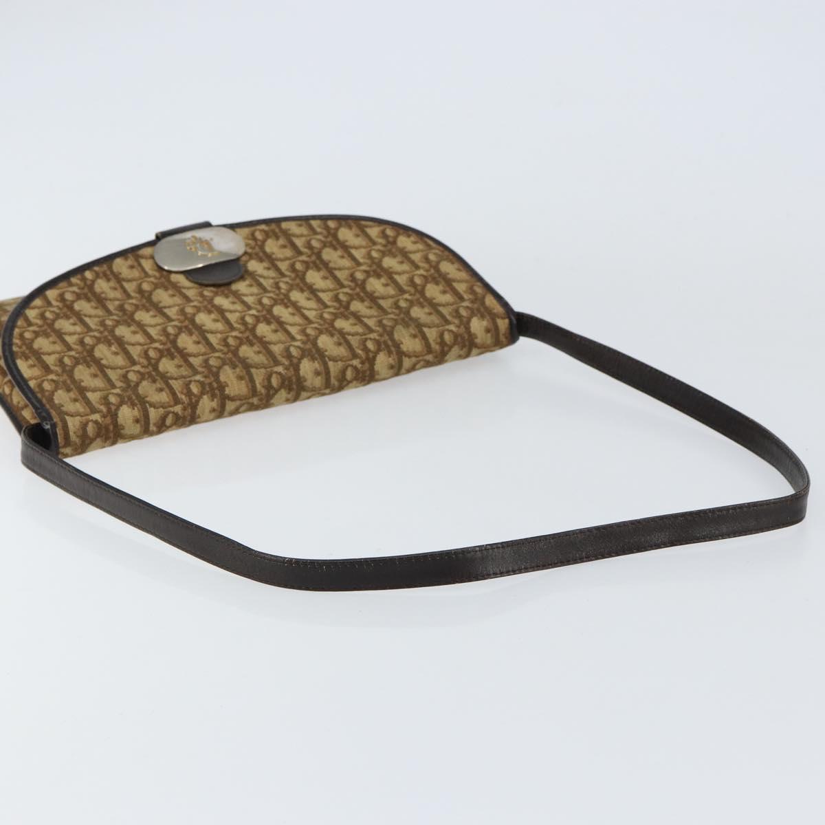 Christian Dior Trotter Canvas Shoulder Bag Beige Gold Auth 155229